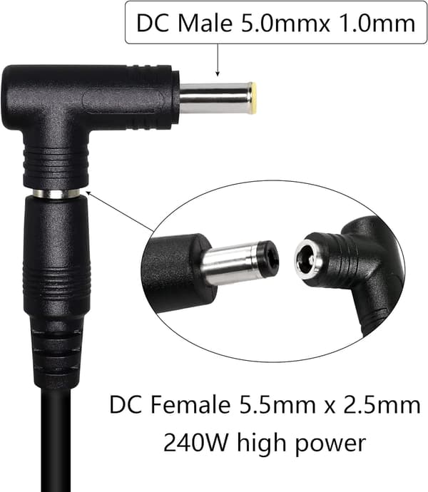 2 st DC-strömadapter, 90 graders vinkel DC-adapter 5,0 mm x 1,0 DXGHC