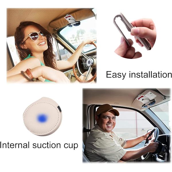 (beige) Bil Læder Brilleholder, Magnetisk Bil Brilleholder, S