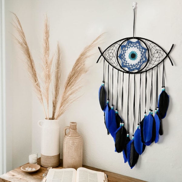 Evil Eye Dream Catcher Håndvævede hvide fjer Dreamcatcher Wal