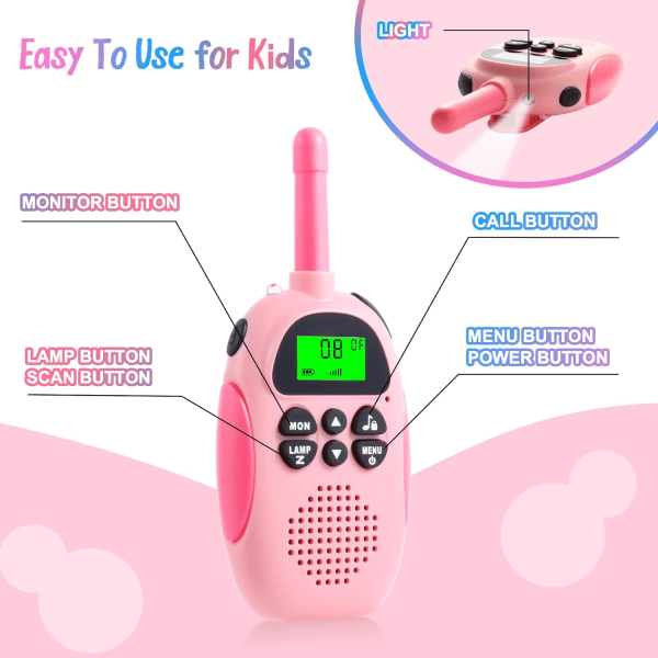 Lasten Walkie Talkie -setti, 2 kpl Ladattavat Lasten Walkie Talkie
