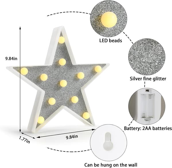 LED Marquee-stjerne, Glitter Star Marquee-lys, Lysende Skinnende Stjerne