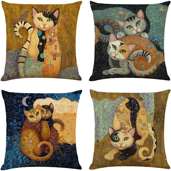 Sett med 4, 18 x 18 tommer, Abstrakt Katt Lin Putetrekk, Gave