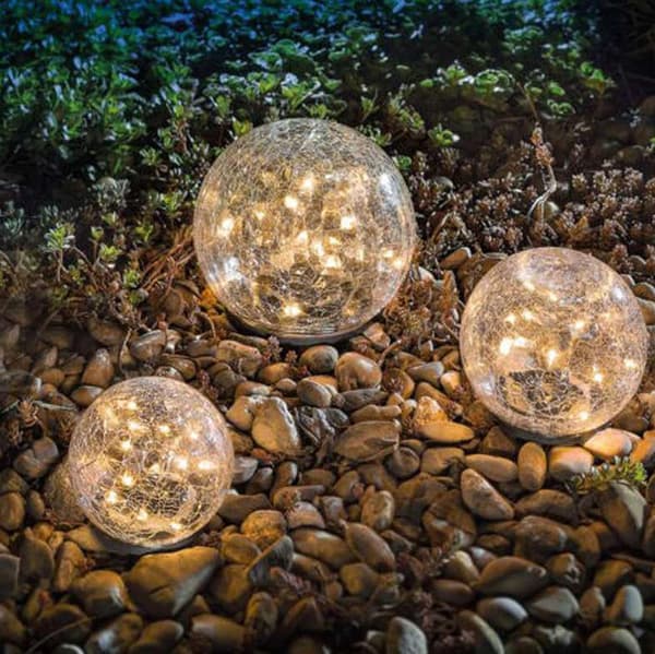 12Cm Sæt af Solcelle-Glaskugle Havelys Varmt Hvidt Solcellelampe