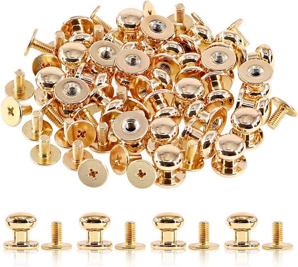 50 stk. Guld Runde Hovedskruer, Split Nails, Nail Nitter, Læder R