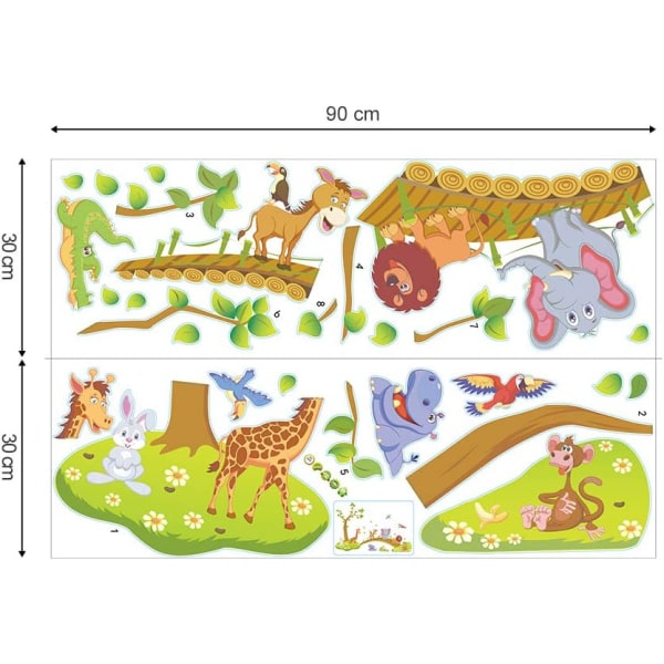 Djungeldjurs Väggdekaler Träd Lejon Giraff Elefant Barn