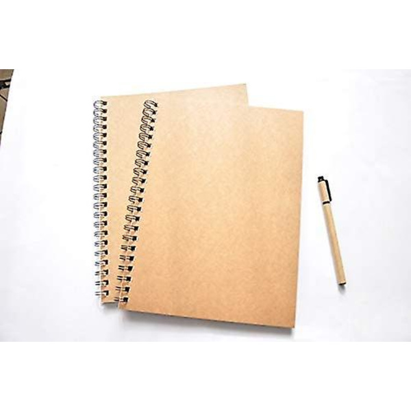 2 Pak Spiral Skitsebog Stor Notesbog Kraft Cover Blank Skitse