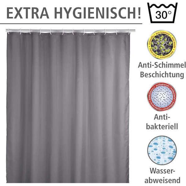 Antimögel duschdraperi grå, textil gardin med antimögeleffekt