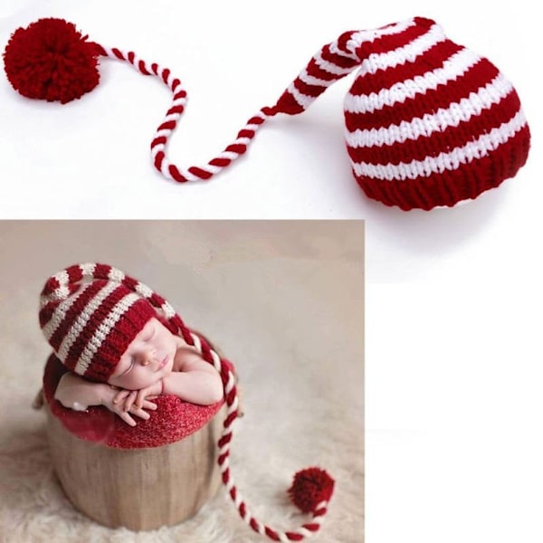 Baby Jultomte Långsvansad Virkad Beanie Stickad Hatt Strumphatt