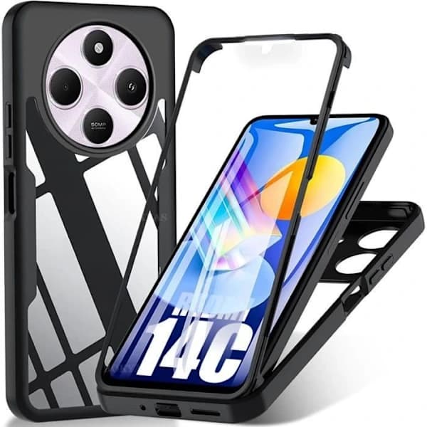 Xiaomi Redmi 14C Cover - Blød TPU & Hård PC Bagside - Transparent Sort - Stødsikkert Beskyttelse[JSR] Sort,D