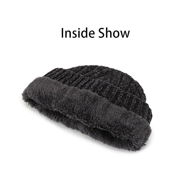 Mænds Fint Ribbet Fleeceforet Termisk Vinterstrikket Beanie Hat, B