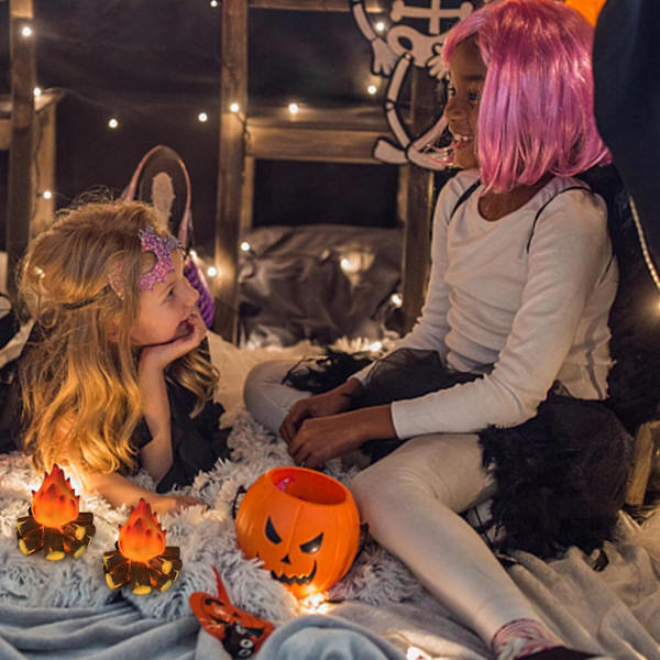 Falsk lägereld, 3D konstgjorda brasvedträn realistisk batteridriven flamlös falsk eld för Halloween jul camping