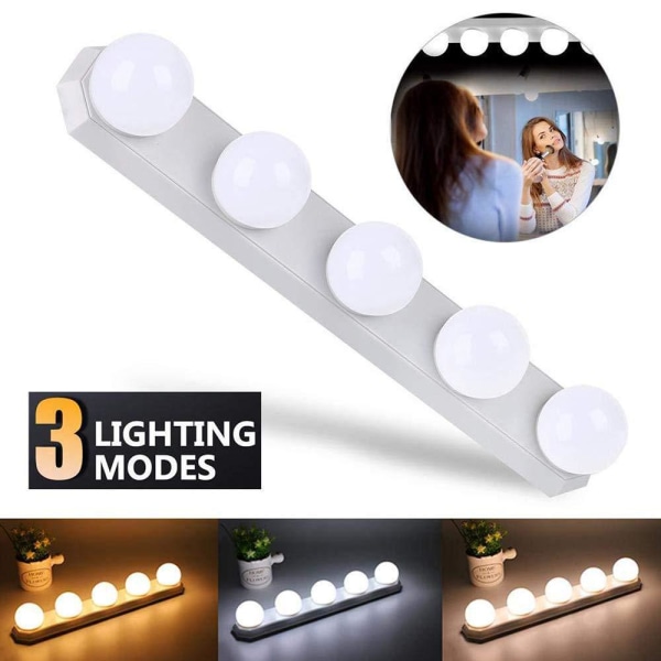 Led Mirror Light - 5 LED-lampor - Hollywood Style - Sminklampa -