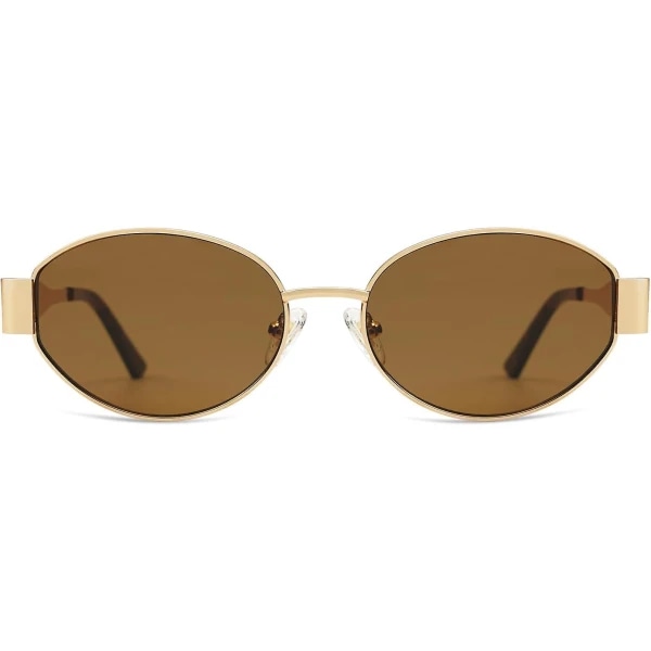 SOJOS Retro Oval Aurinkolasit Yhteensopivat Naisille Ja Miehille Trendikkäät Aurinkolasit Klassiset Sävyt UV400-Suoja SJ1217_SSDLV DB Shiny Gold-Brown