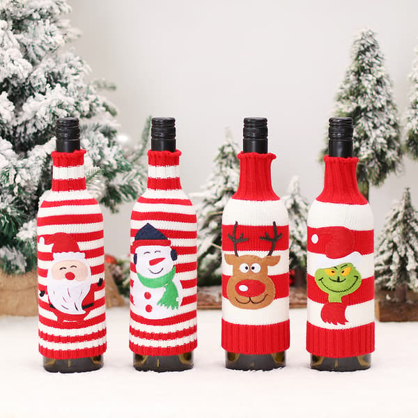 4 Julepynt Strikket Vin Flaske Ærme Grinch El