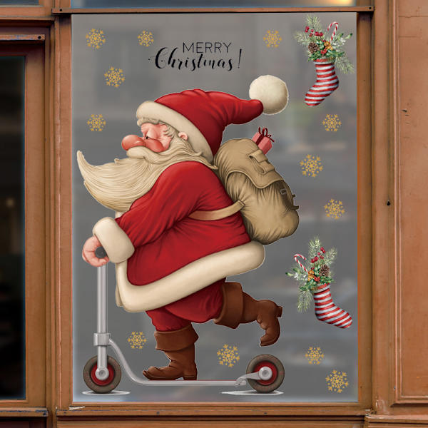 Skateboard Santa julepynt til butikkvinduer