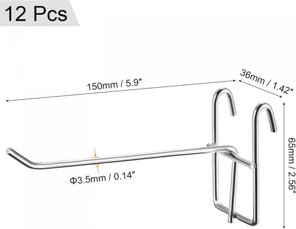 Garageväggkrokar, 6 tum, Silver, Pack med 12 DXGHC