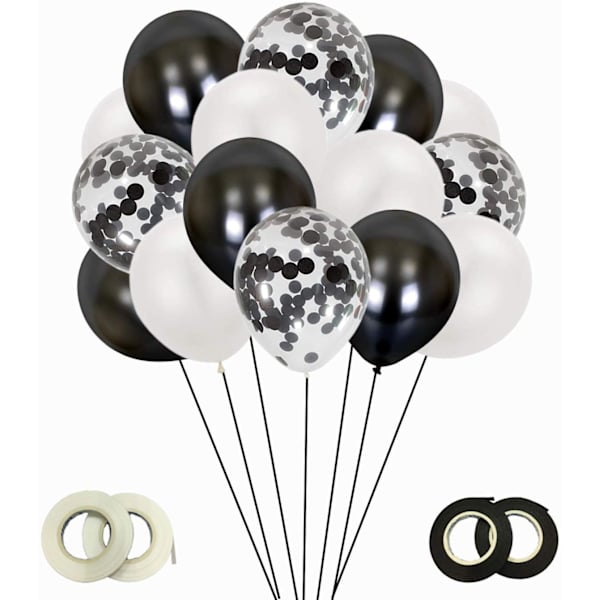 Sorte og hvide latexballoner, 60 stk. Konfettiballoner/Helium Balloner