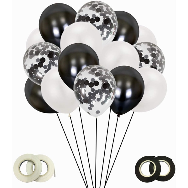 Svarta och vita latexballonger, 60 st konfettiballonger/helium ballonger