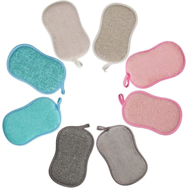 Set of 8 Reusable Microfiber Dish Sponges - Washable Eco-Friendly