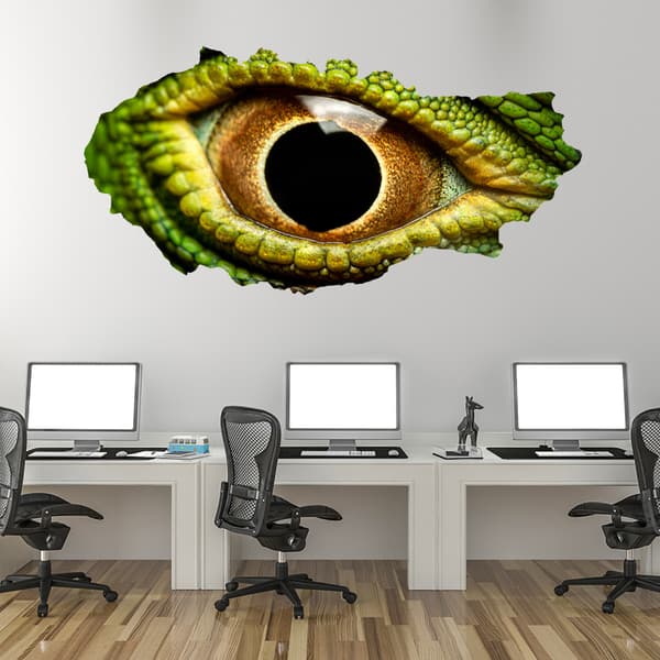 3D Broken Wall Vision Dinosaur Lizard Eyes Veggdekor