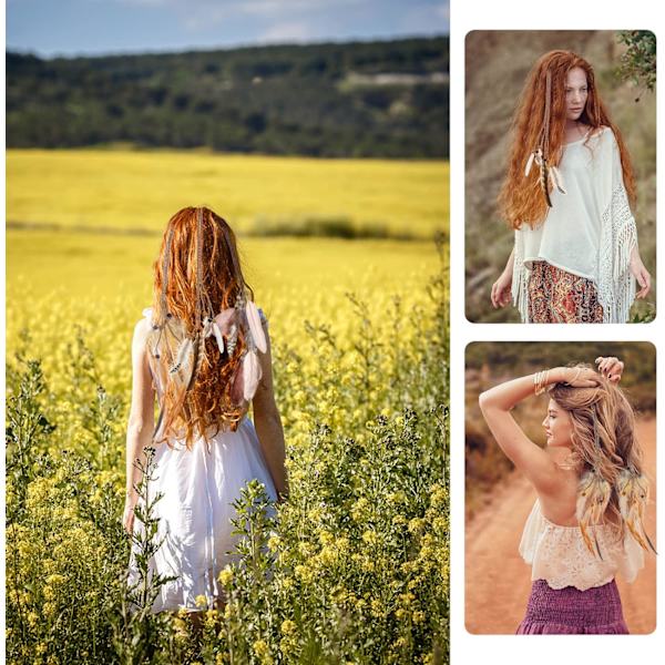 6 Stykker Fjær Hårklipp for Kvinner, Bohemian Hippie Hår Barre