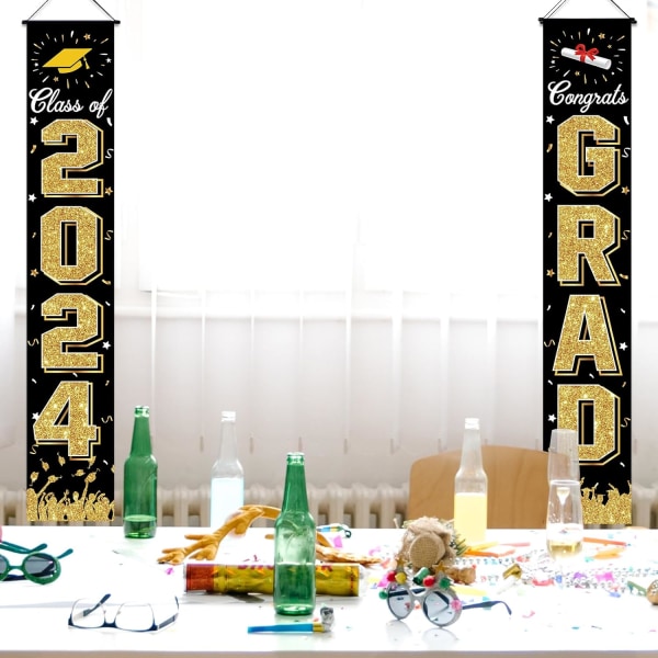 Graduationsbanner, Graduation Dekorationer Klasse af 2024, Hængende Tillykke Banner/Tillykke Grad Banner til Dør