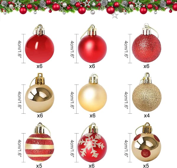 Eske med plastjulekuler, 50 stykker, knussikre julekuler