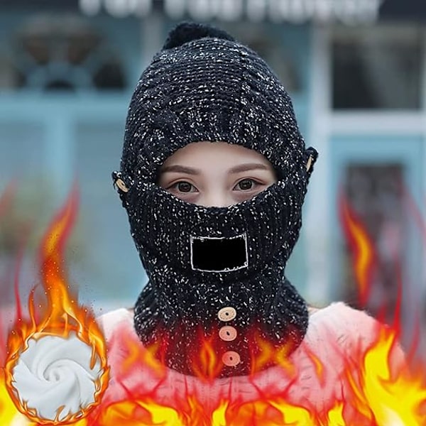 Vintermössa, Halsduk och Mask Set, 2-i-1 Mask Halsduk Stickad Mössa, Kni DXGHC
