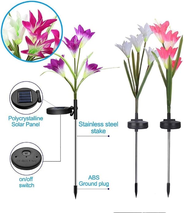 Solcellslampa för utomhus, 3-pack Liljekonstgjorda blommor Solcellslampor Fe-lampor