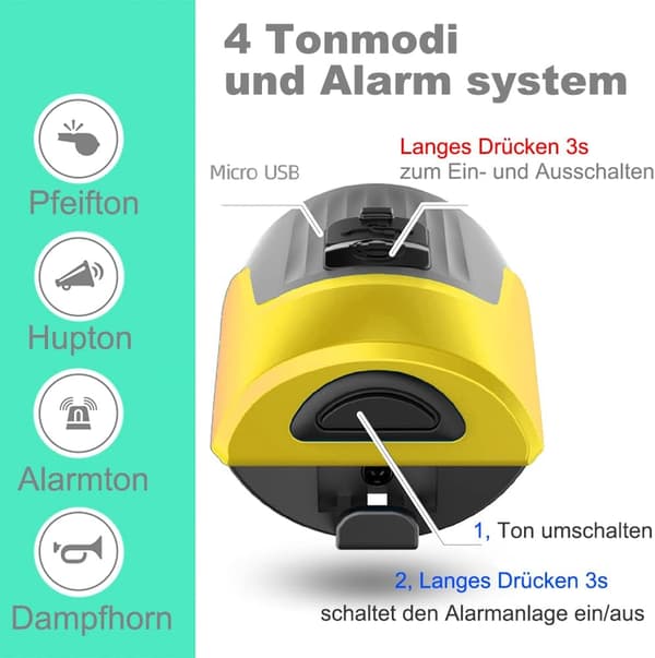 （Gul）Elektrisk cykelklocka, 125dB Stöldskyddslarm Hög Elektr