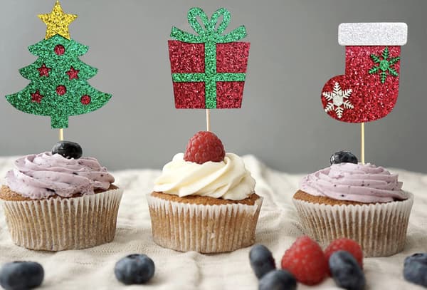 35 stk Julekake Topper, Glitter Dobbeltsidig Montert H