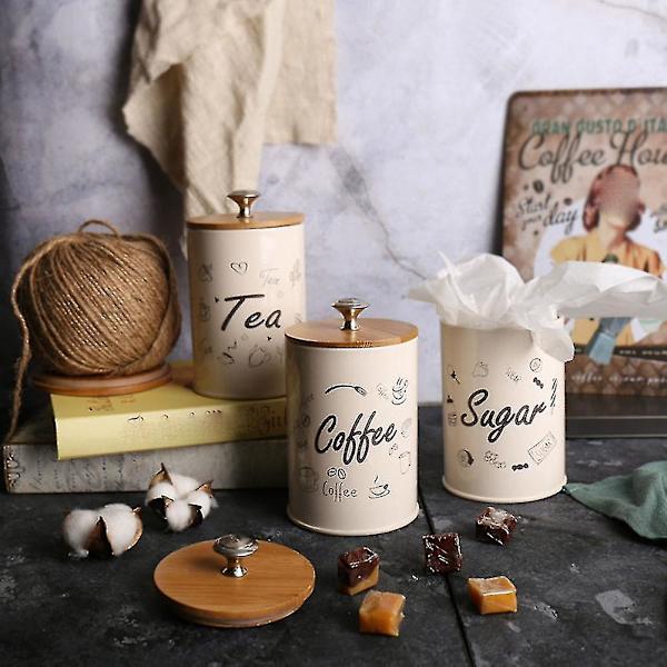 3st Retro Kök Förvaringsburkar Te Kaffe Sockerbehållare Plåt DXGHC