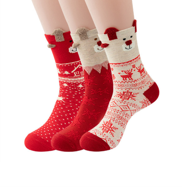 3 pairs of pure cotton Christmas socks women's socks middle tube