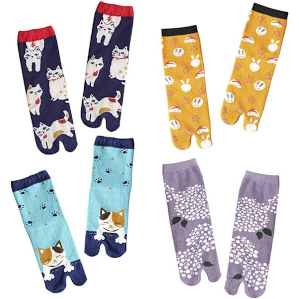 Dam 4-par Pack Tofflor Split Toe Tabi Ninja Geta Strumpor, Bl