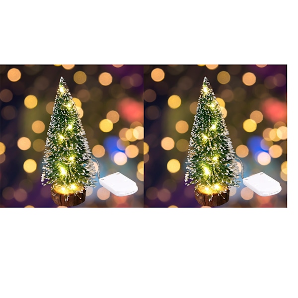 2 st Mini Grön Julgran Cedar LED Vit Ljus Tallbarr