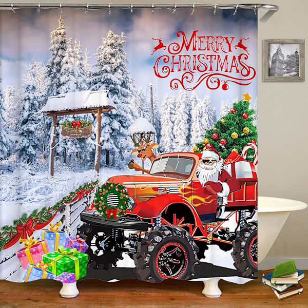 God Jul Duschdraperi Set för Badrum, 4-pack Jul Duschdraperi