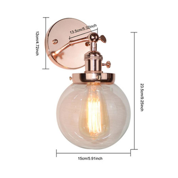 Antik Industriell Vegglampe Globe Vegglys - Roségull