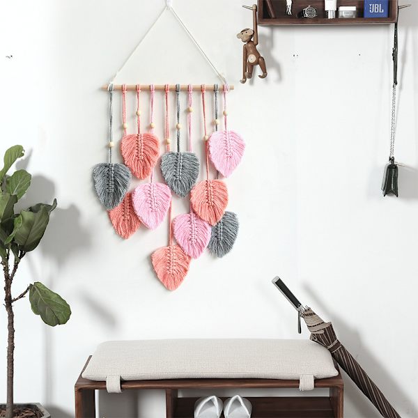 Bohemisk Chic Fjäder Macrame Väggbonad Handgjord Vävd