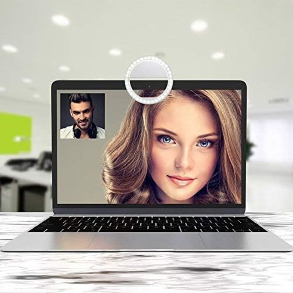 1 stk. Hvid Genopladelig Selfie Clip Ring Flash Smartphone Ring