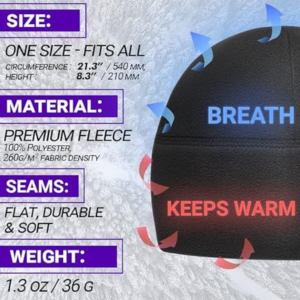 Taktisk Fleece Beanie – Varmt Vinterhue – Unisex – Lav Profil M