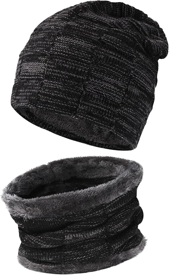 Mænds Vinter Beanie Hat Scarf Sæt Varmt Strikket Hat Skull Cap Hals W