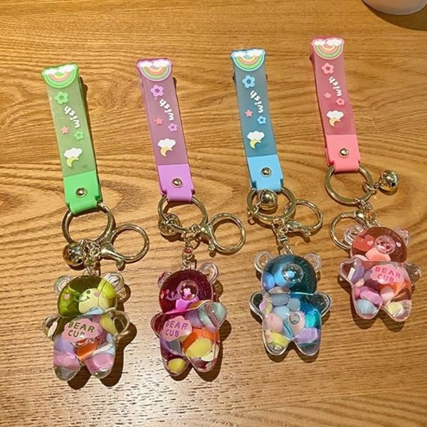 4 Pcs Cute Keychain Gift –  Backpack Charms Cartoon Bear Liquid F