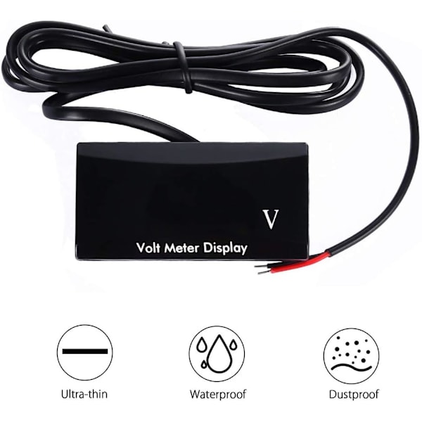 Digital Voltmeter til Bil Vandtæt DC 12V LED Voltmeter til Bil Motor