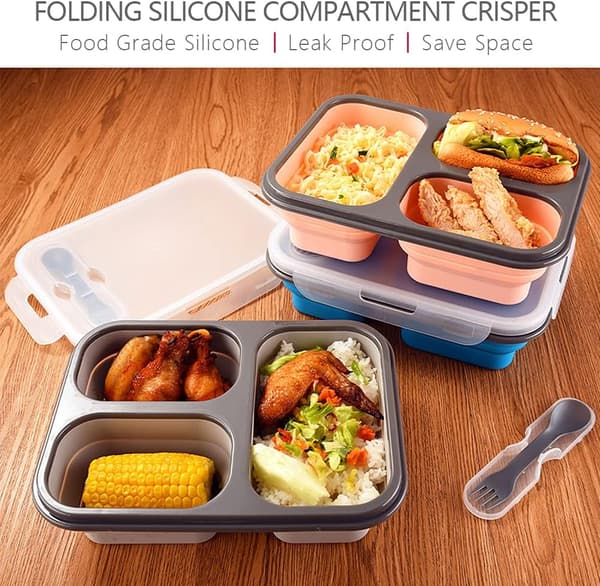 Foldbar Bento Box - Sammenklappelig Silikon Lunchboks Lækagesikker Bento L