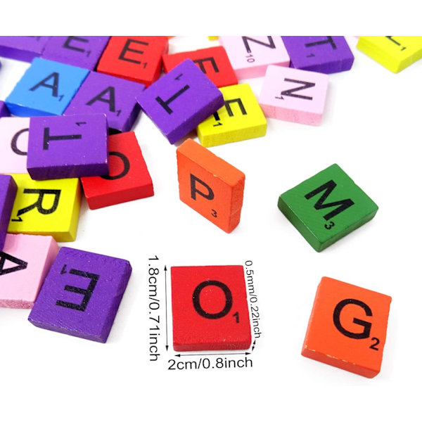 100 kpl Värikkäitä A-Z Isokirjainlaattoja Puusta Scrabble-Laattoja