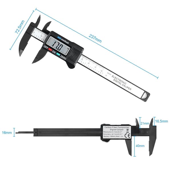 Digital Skjutmått, 150mm / 6\" Kolfiber Digitalt Skjutmått med Cle