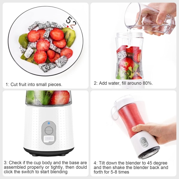 （Hvit）BPA-fri Mini Bærbar Blender, Personlig Blender for Smoothies