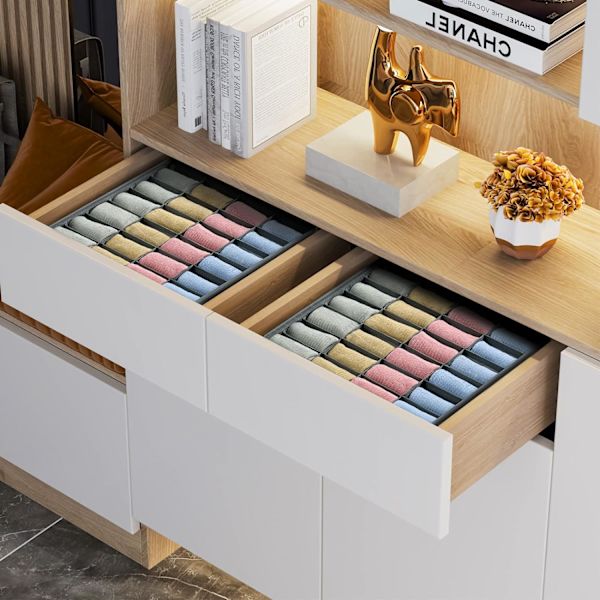 2-pack Grå Vikbara Ovävda Lådaorganisatörer för Underkläder,