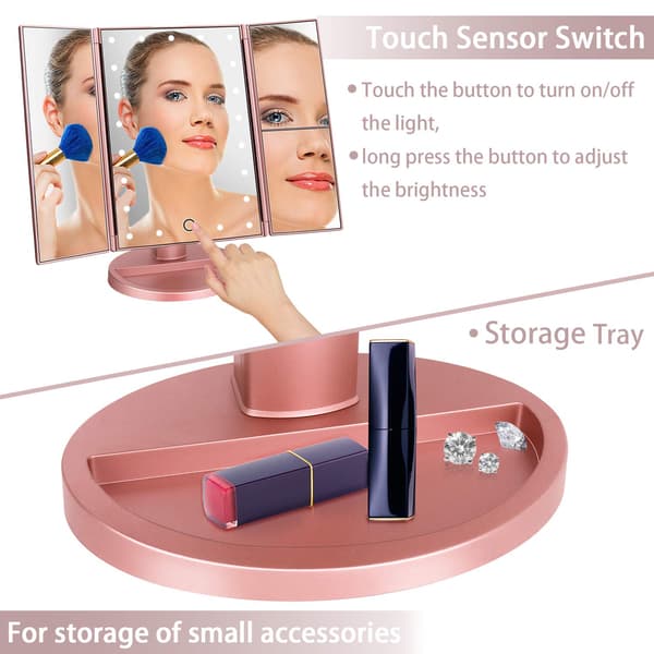 1 stk Rose Gold Tre-sidig Folding Speil USB Folding Makeup M