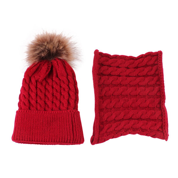 2-pack Bebis Stickad Mössa Halsduk Vinter Varma Beanie Hatt med Cirkel